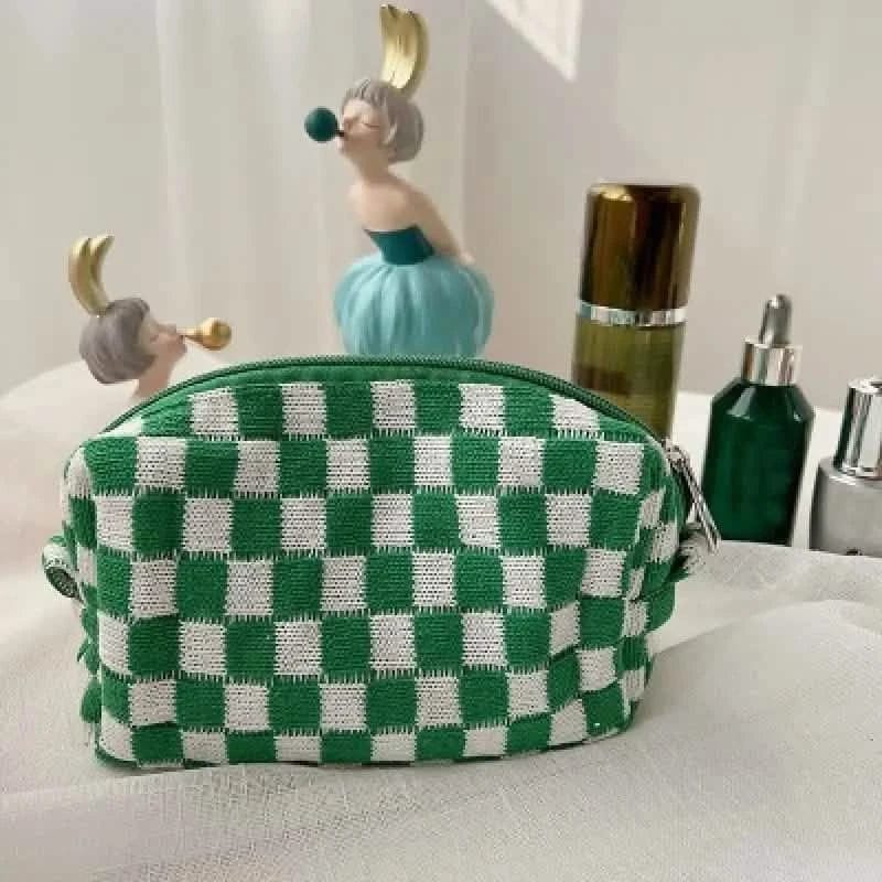 Checkered Pattern Zipper Makeup Bag - A-1 Thread Vault