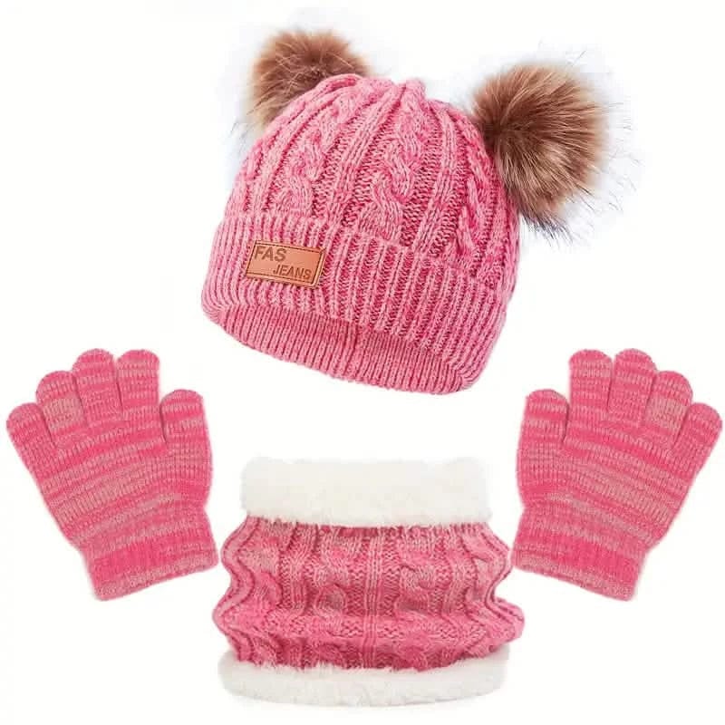 Children's Winter Knitted Wool Lining Warm Hat, Scarf, Glove Set For 2-5 Year Old Boys And Girls - A-1 Thread Vault
