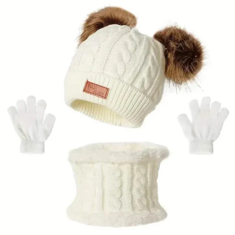 Children's Winter Knitted Wool Lining Warm Hat, Scarf, Glove Set For 2-5 Year Old Boys And Girls - A-1 Thread Vault