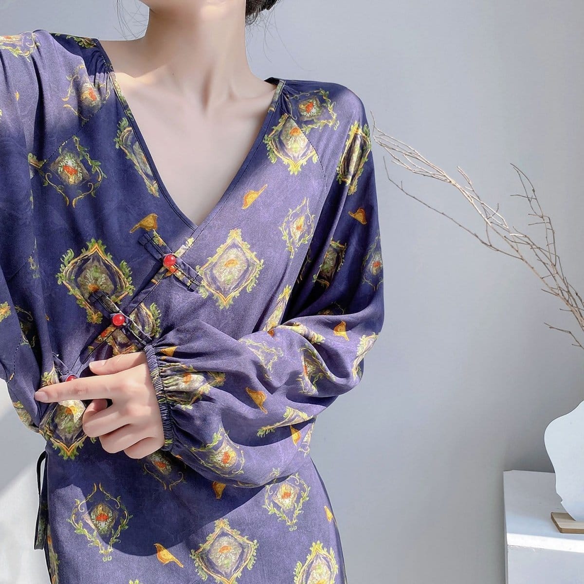 Chinese Style Jacquard & Print Maxi Wrap Dress(MS424) - A-1 Thread Vault