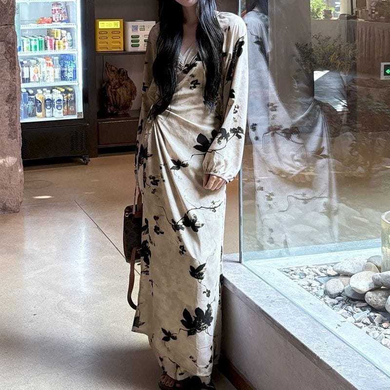 Chinese Style Jacquard & Print Maxi Wrap Dress(MS424) - A-1 Thread Vault