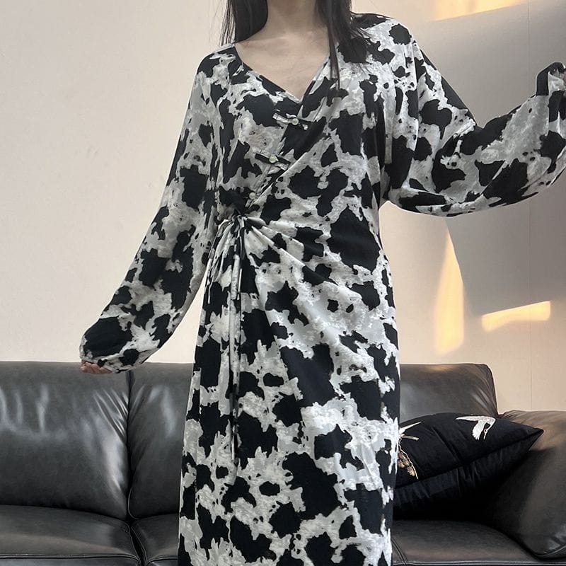 Chinese Style Jacquard & Print Maxi Wrap Dress(MS424) - A-1 Thread Vault