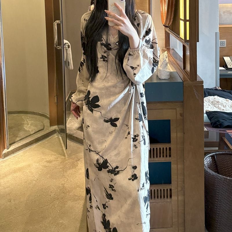 Chinese Style Jacquard & Print Maxi Wrap Dress(MS424) - A-1 Thread Vault