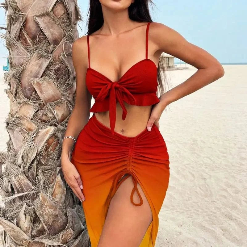Cikini Sexy Gradient Color Three Piece Swimsuit Mesh Bikinis Set Summer Beach Swimwear Bathing Suit For Women - A-1 Thread Vault