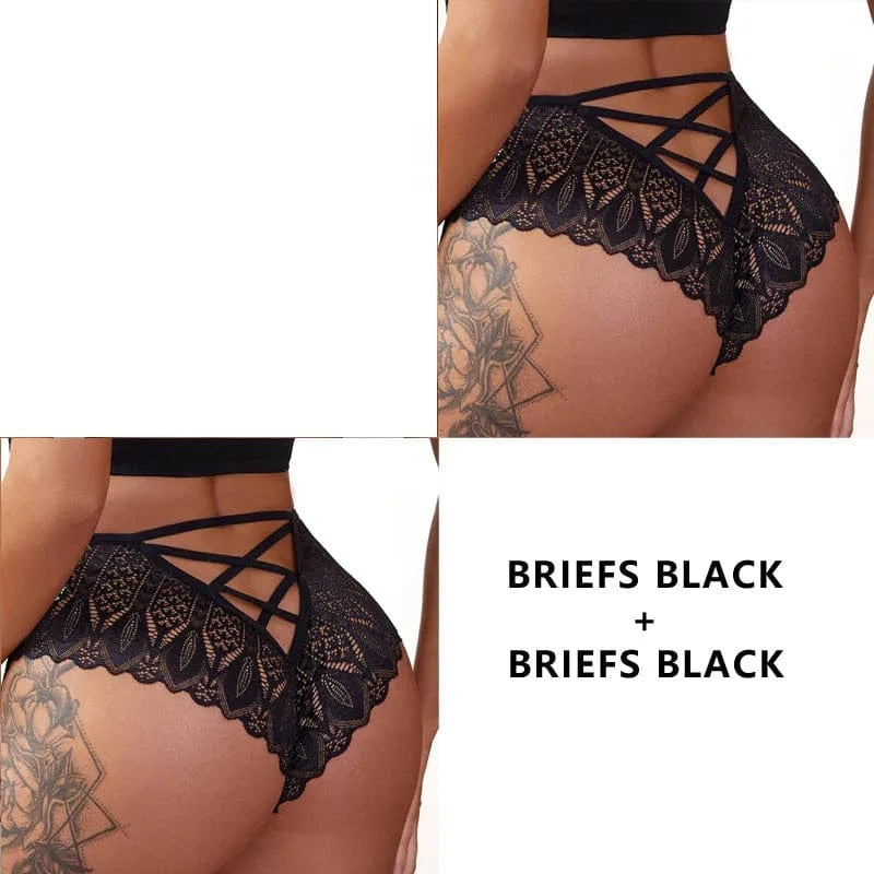 CINOON 2PCS/Set New Panties Women Lace Underwear Sexy Low-Waist Briefs Hollow Out G String Underpant Embroidery Female Lingerie - A-1 Thread Vault