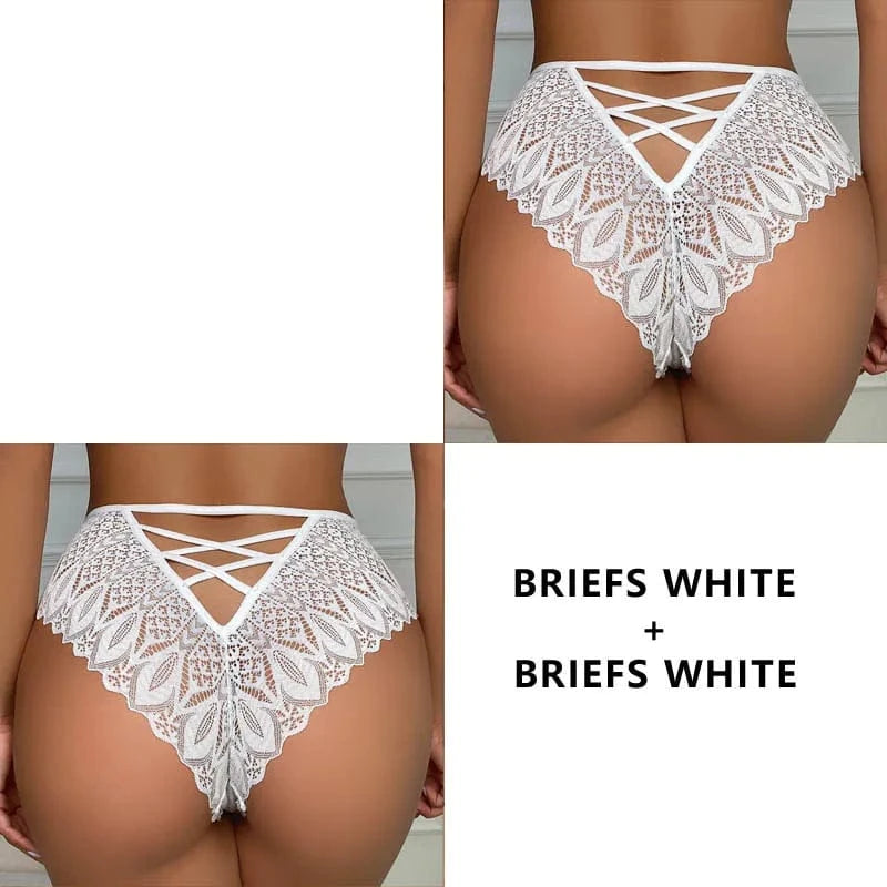 CINOON 2PCS/Set New Panties Women Lace Underwear Sexy Low-Waist Briefs Hollow Out G String Underpant Embroidery Female Lingerie - A-1 Thread Vault