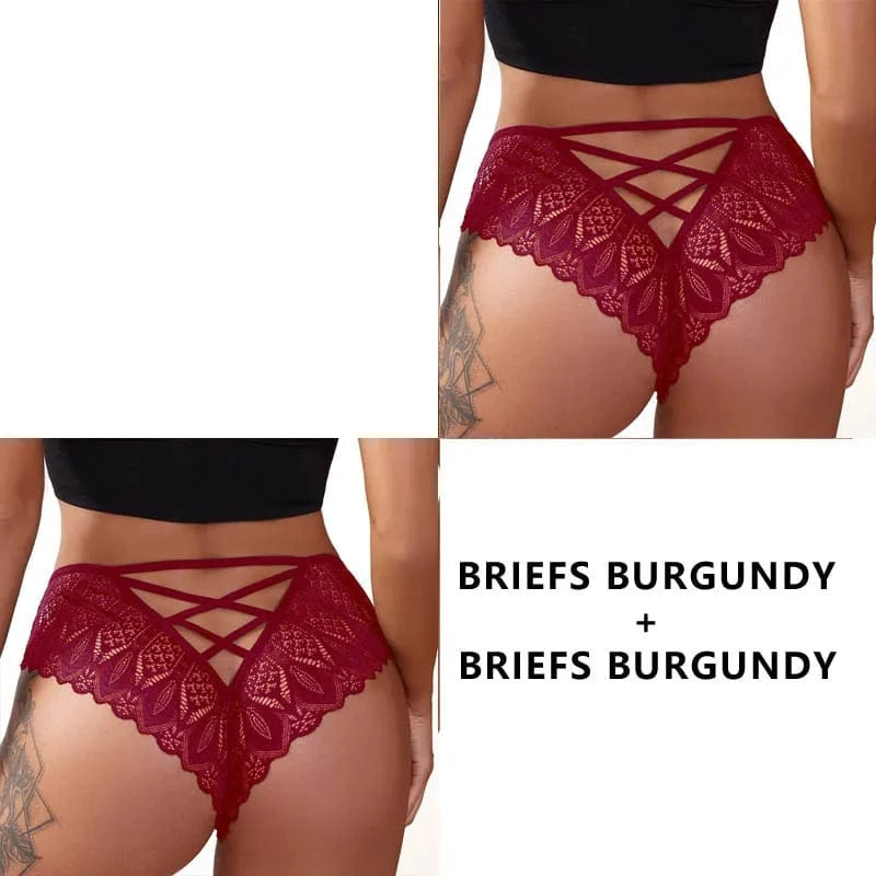 CINOON 2PCS/Set New Panties Women Lace Underwear Sexy Low-Waist Briefs Hollow Out G String Underpant Embroidery Female Lingerie - A-1 Thread Vault