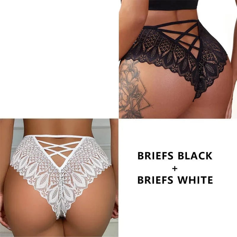 CINOON 2PCS/Set New Panties Women Lace Underwear Sexy Low-Waist Briefs Hollow Out G String Underpant Embroidery Female Lingerie - A-1 Thread Vault