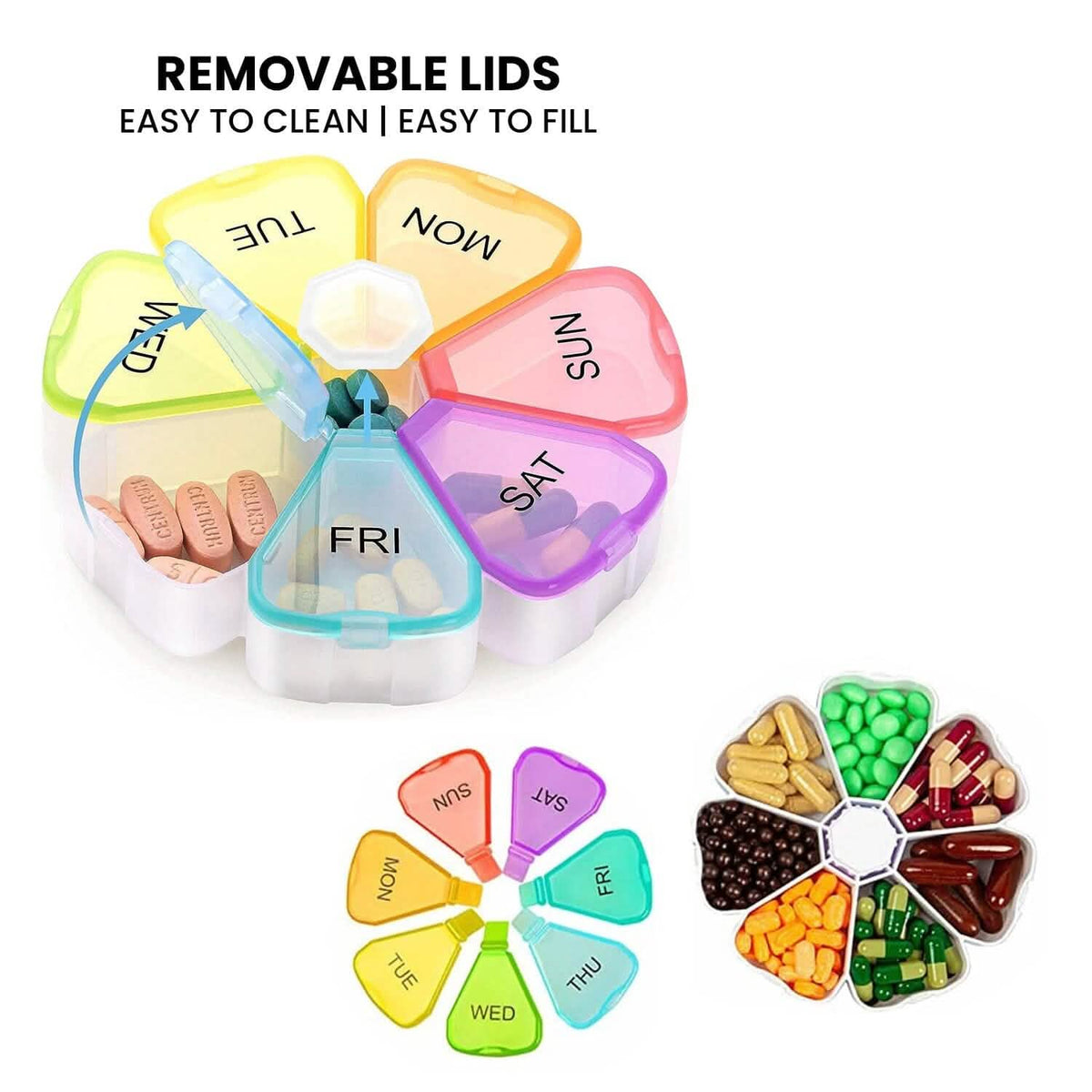 Colorful 7 Day Pills And Vitamins Organizer With Large Compartments - A-1 Thread Vault