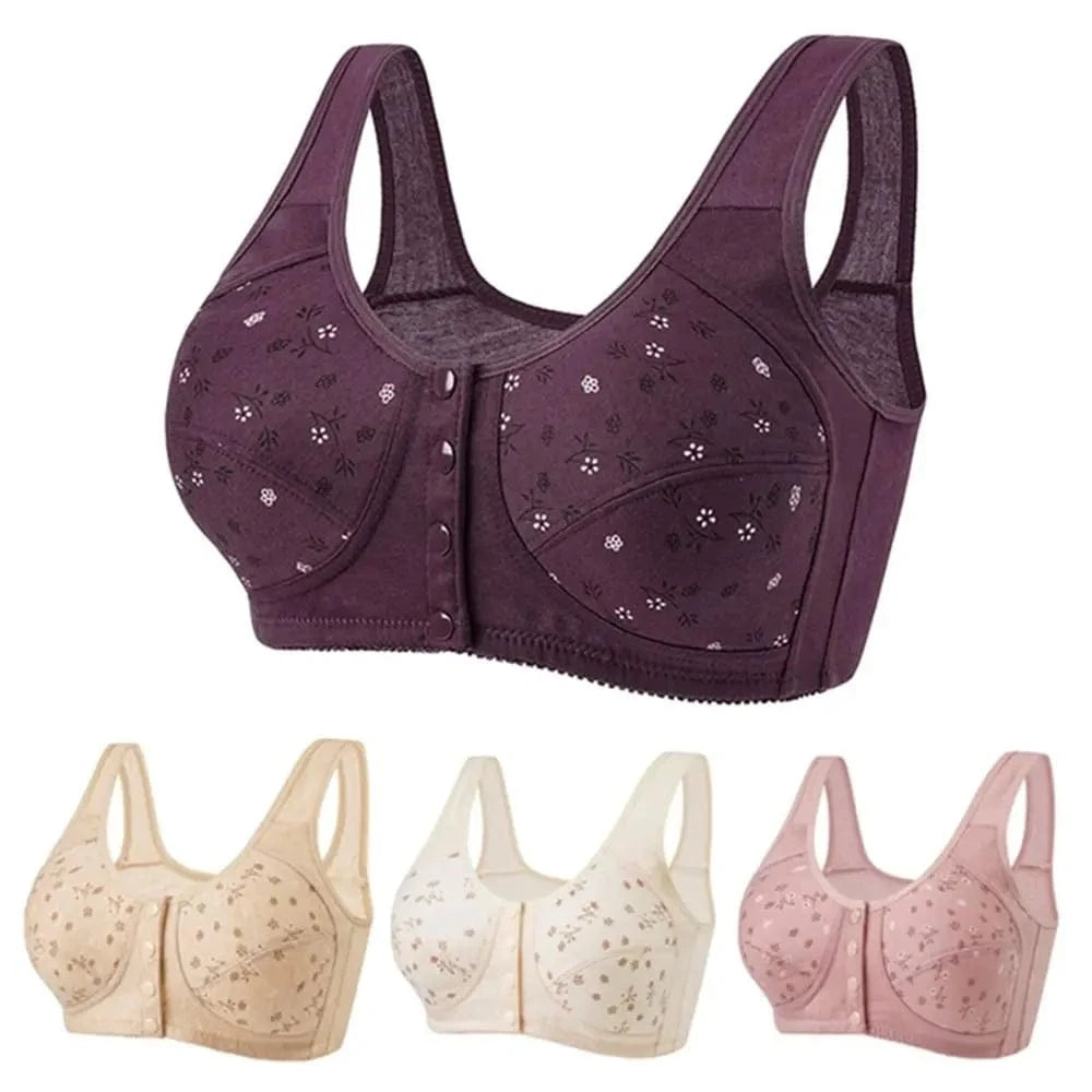 Comfortable Daisy Bras for Older Women Breathable Convenient Front Close Button Cotton Bras No Underwire Plus Size - A-1 Thread Vault