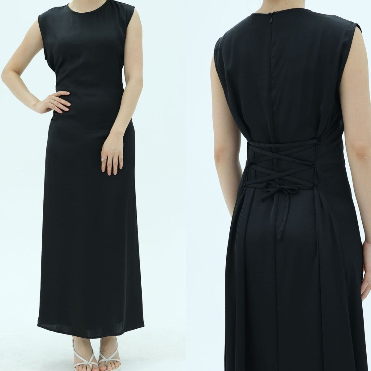 Corset-Back Lace-Up Sleeveless Maxi Dress(MS472) - A-1 Thread Vault