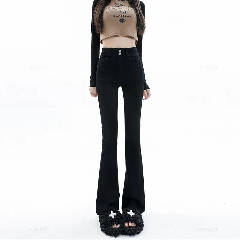 Cotton Denim Flared Pants