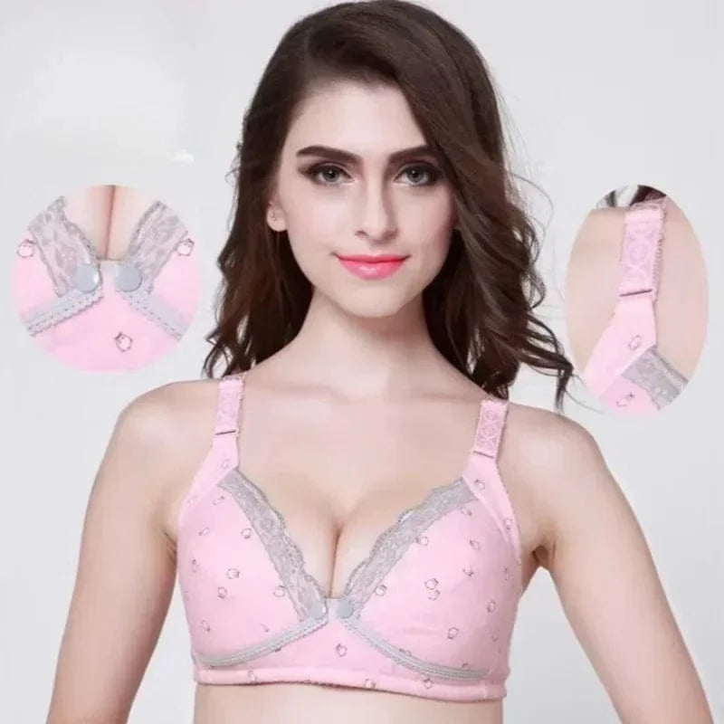 Cotton Nursing Bra Summer Breathable Breastfeeding Bras Women Maternity Plus Big Size Easy Feeding Wire Free - A-1 Thread Vault