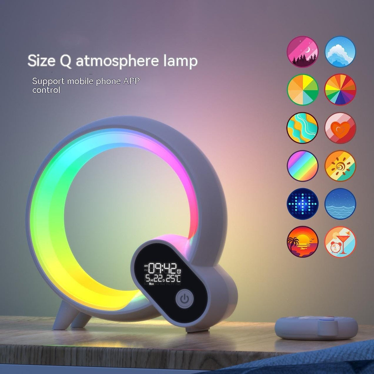 Creative Q Light Analog Sunrise Digital Display Alarm Clock Bluetooth Audio Intelligent Wake-up Q Colorful Atmosphere Light - A-1 Thread Vault