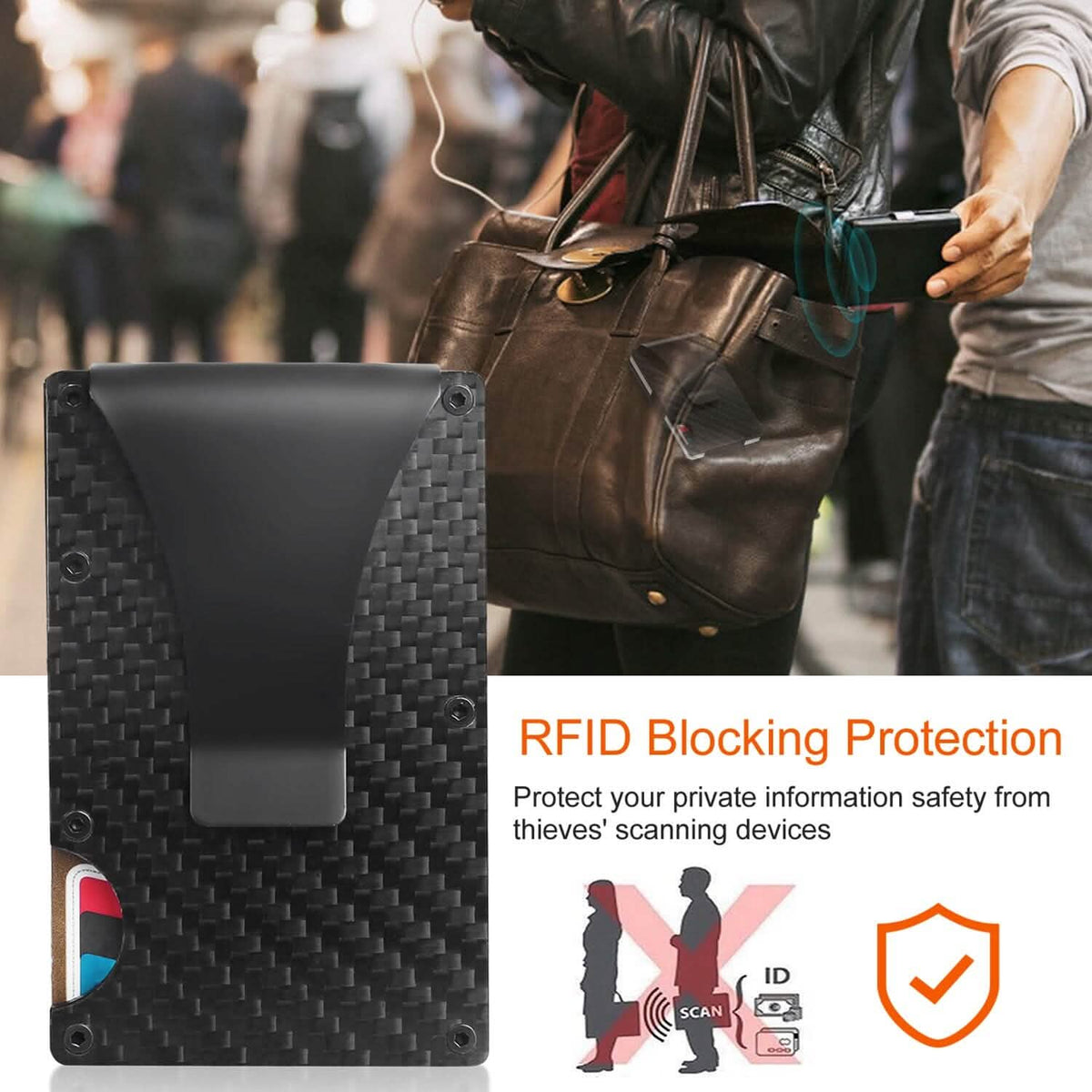 Credit Card Holder with Cash Clip Carbon Fiber RFID Blocking Scan for Men - A-1 Thread Vault