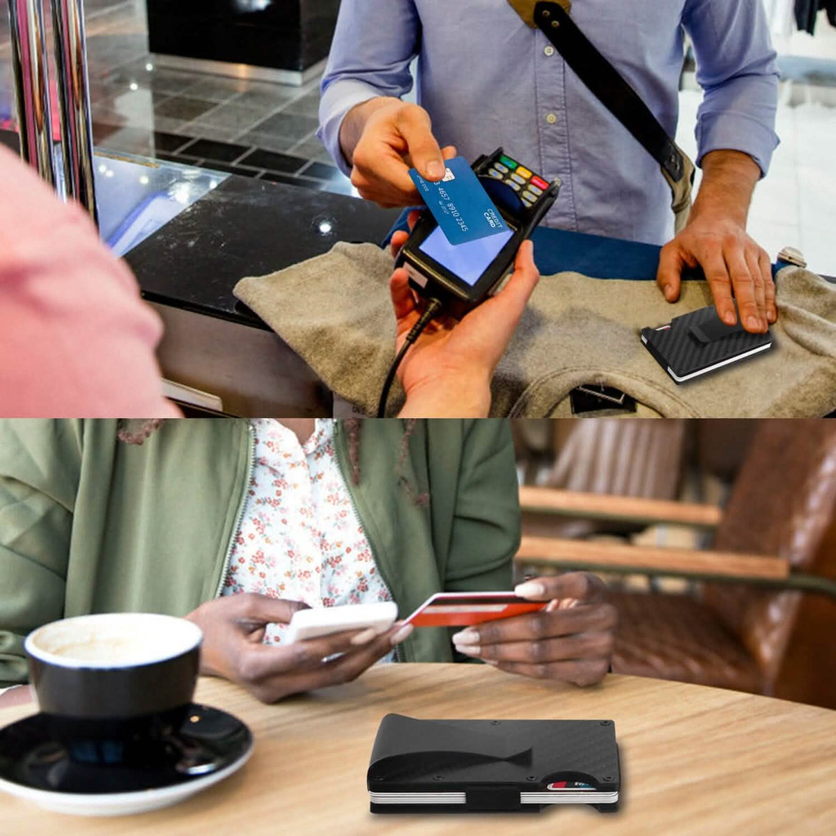 Credit Card Holder with Cash Clip Carbon Fiber RFID Blocking Scan for Men - A-1 Thread Vault