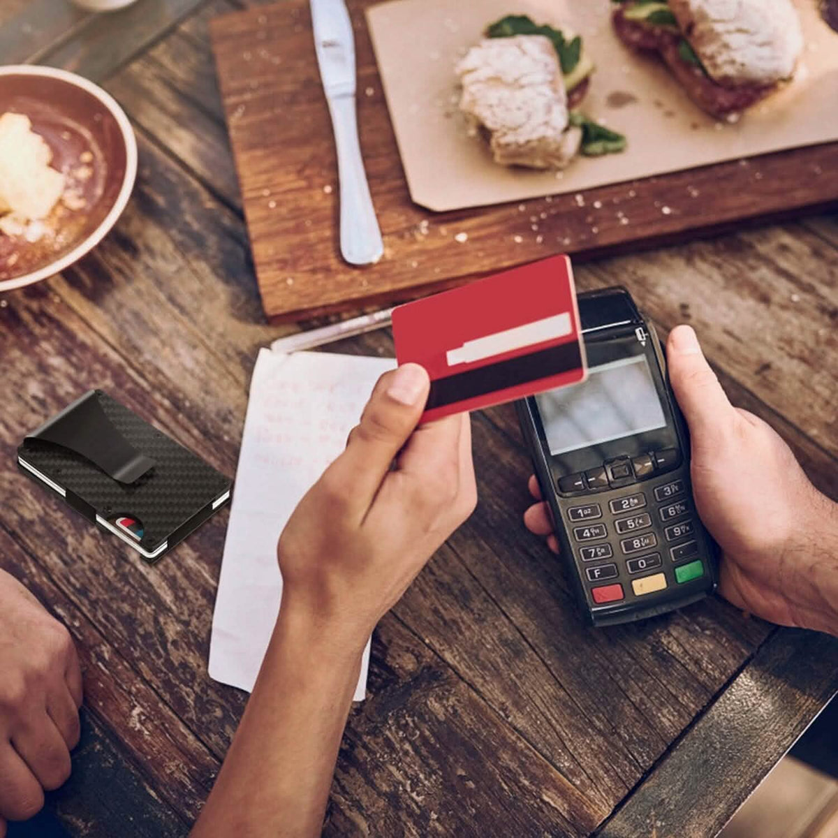 Credit Card Holder with Cash Clip Carbon Fiber RFID Blocking Scan for Men - A-1 Thread Vault