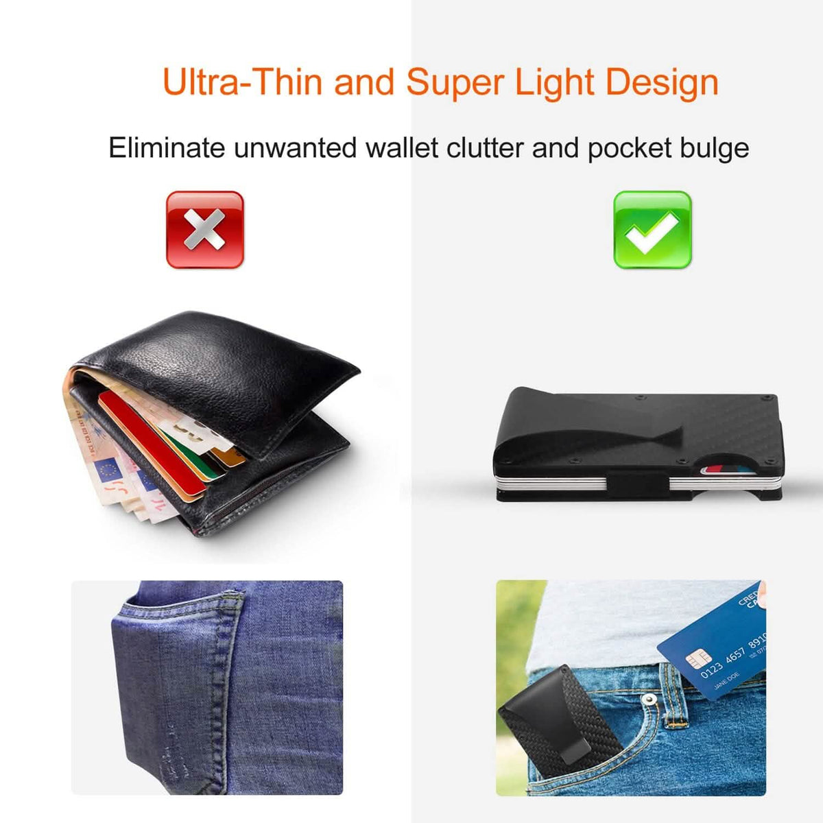 Credit Card Holder with Cash Clip Carbon Fiber RFID Blocking Scan for Men - A-1 Thread Vault