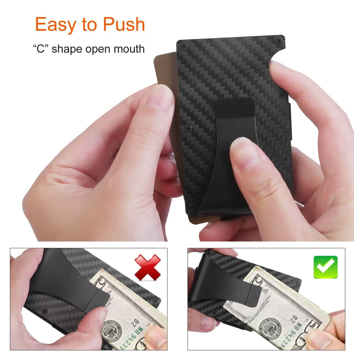 Credit Card Holder with Cash Clip Carbon Fiber RFID Blocking Scan for Men - A-1 Thread Vault