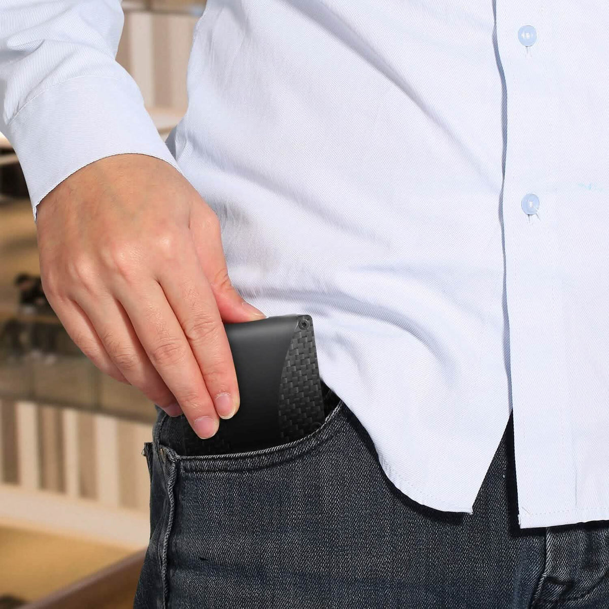 Credit Card Holder with Cash Clip Carbon Fiber RFID Blocking Scan for Men - A-1 Thread Vault