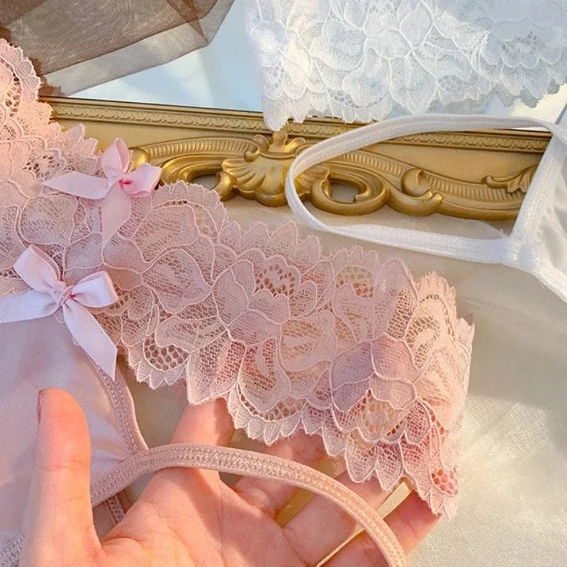 Cross Belt Lace Transparent Sexy Underpants Women's Low Waist Mesh Hollowed Bow Panties Cotton Breathable Briefs Lingerie - A-1 Thread Vault