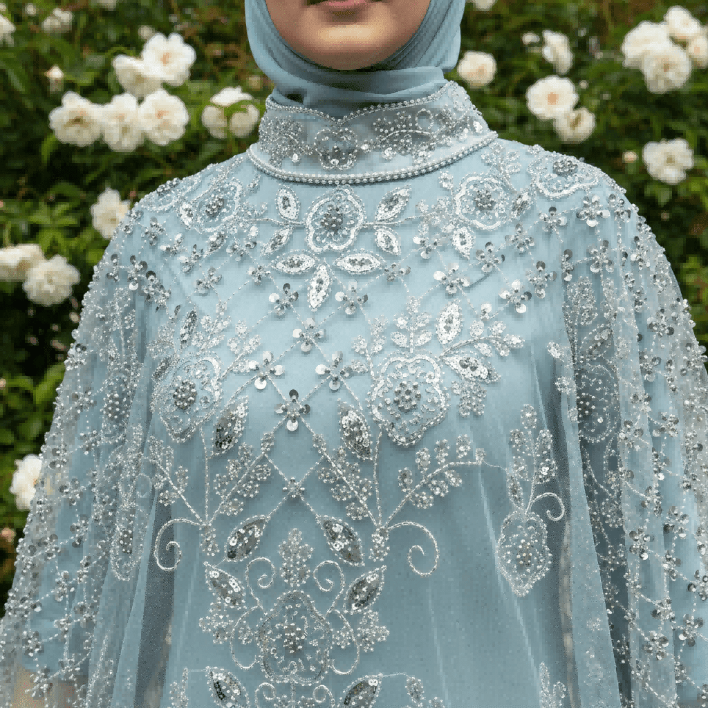 Crystal Beaded Cape Overlay Abaya Set (MA427) - A-1 Thread Vault