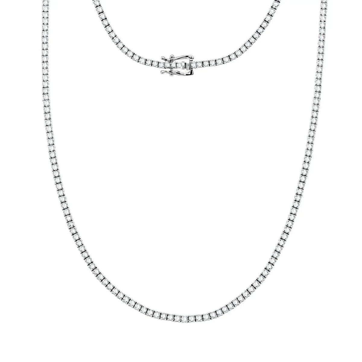 Ct Round Certified Lab Grown Diamond 14K Solid Gold Women’s Tennis Necklace (18") - A-1 Thread Vault
