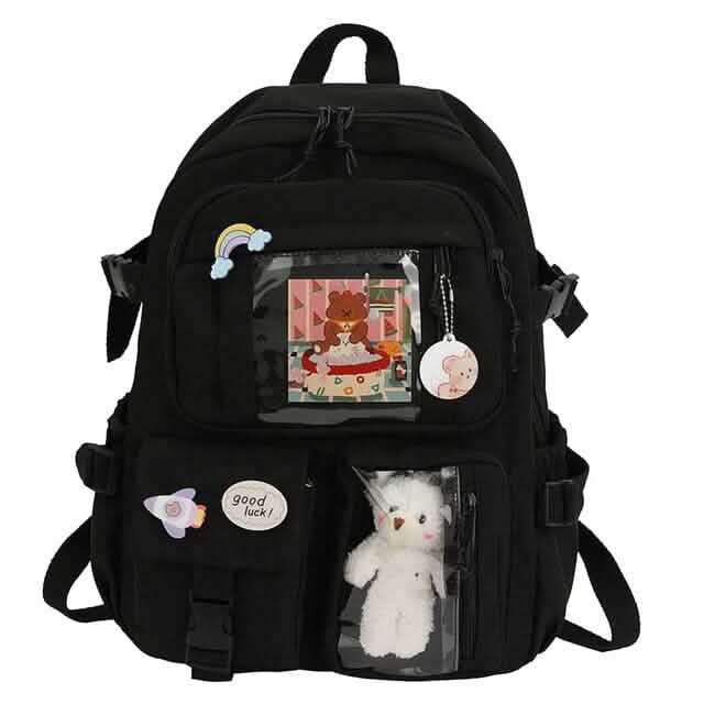 Cute Waterproof Multi-Pocket Women Backpacks with Bear Doll - A-1 Thread Vault