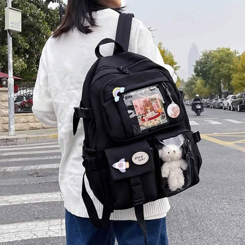 Cute Waterproof Multi-Pocket Women Backpacks with Bear Doll - A-1 Thread Vault