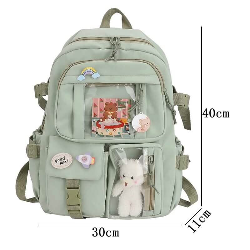 Cute Waterproof Multi-Pocket Women Backpacks with Bear Doll - A-1 Thread Vault