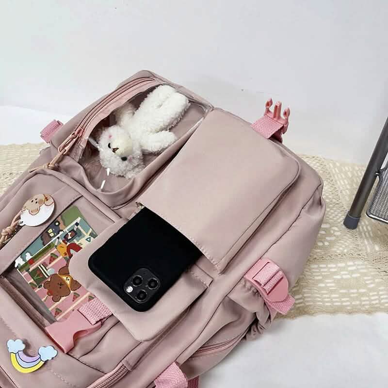 Cute Waterproof Multi-Pocket Women Backpacks with Bear Doll - A-1 Thread Vault