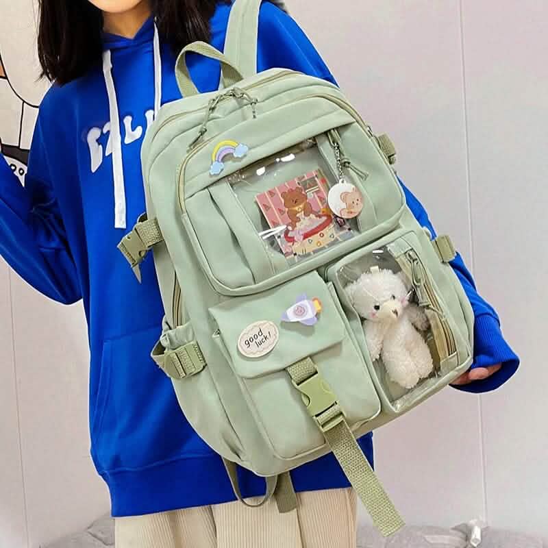 Cute Waterproof Multi-Pocket Women Backpacks with Bear Doll - A-1 Thread Vault