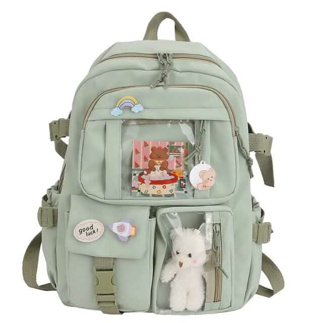 Cute Waterproof Multi-Pocket Women Backpacks with Bear Doll - A-1 Thread Vault
