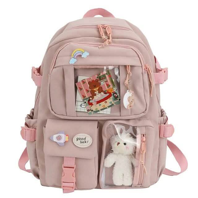 Cute Waterproof Multi-Pocket Women Backpacks with Bear Doll - A-1 Thread Vault