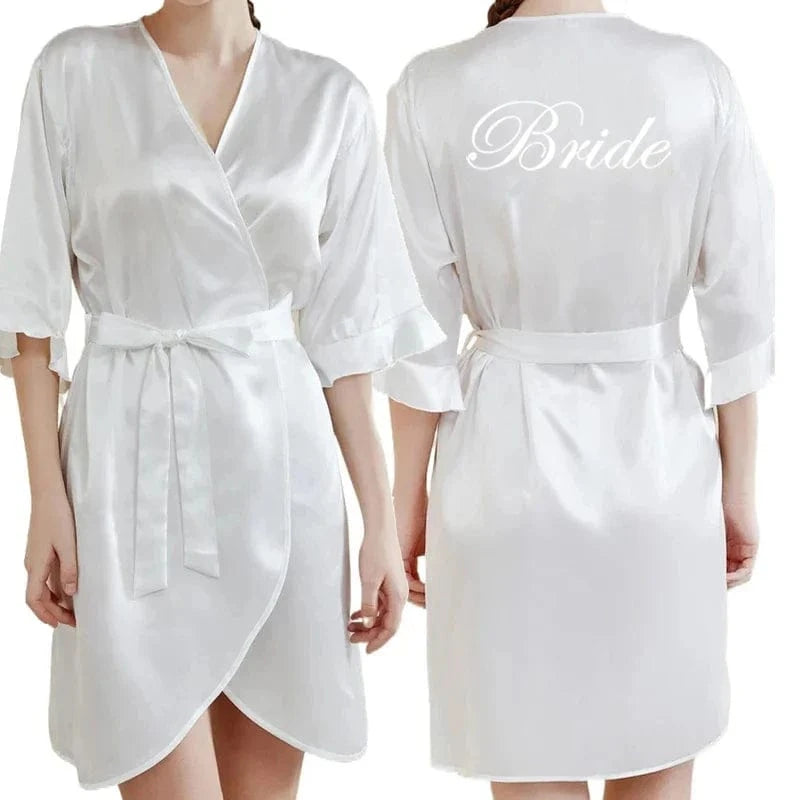 Dark Green Satin Team Bride Bridesmaid Robe Ruffle Wedding Bathrobe Gown Women Dressing Sleepwear Mother Maid of Honor Kimono - A-1 Thread Vault