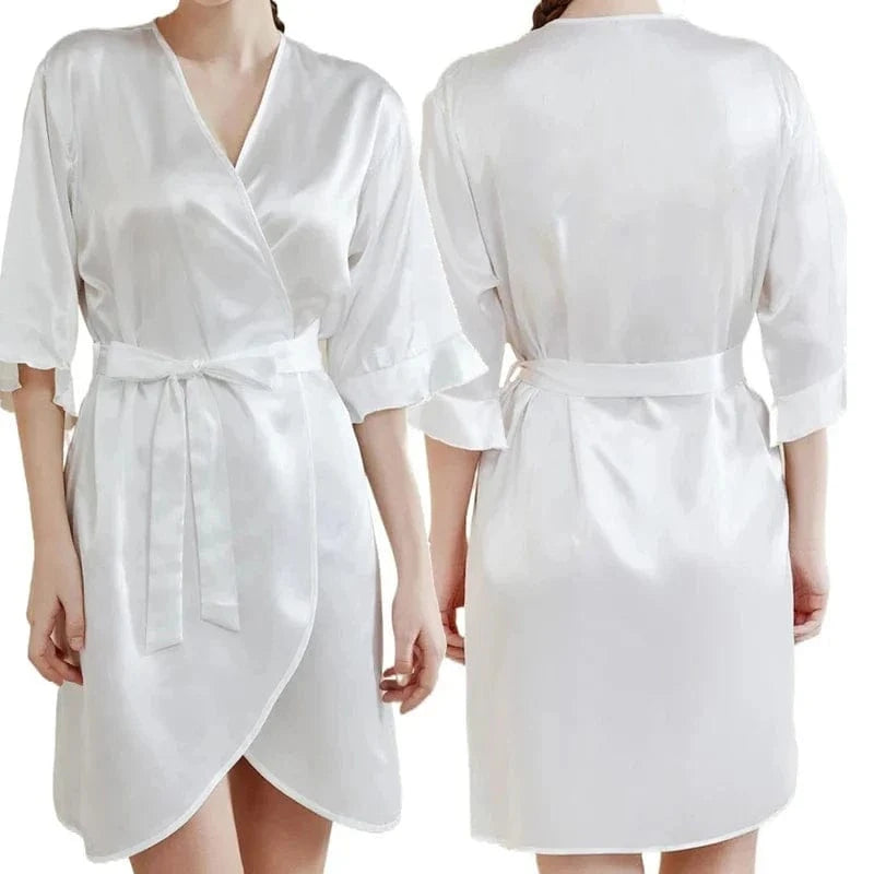 Dark Green Satin Team Bride Bridesmaid Robe Ruffle Wedding Bathrobe Gown Women Dressing Sleepwear Mother Maid of Honor Kimono - A-1 Thread Vault