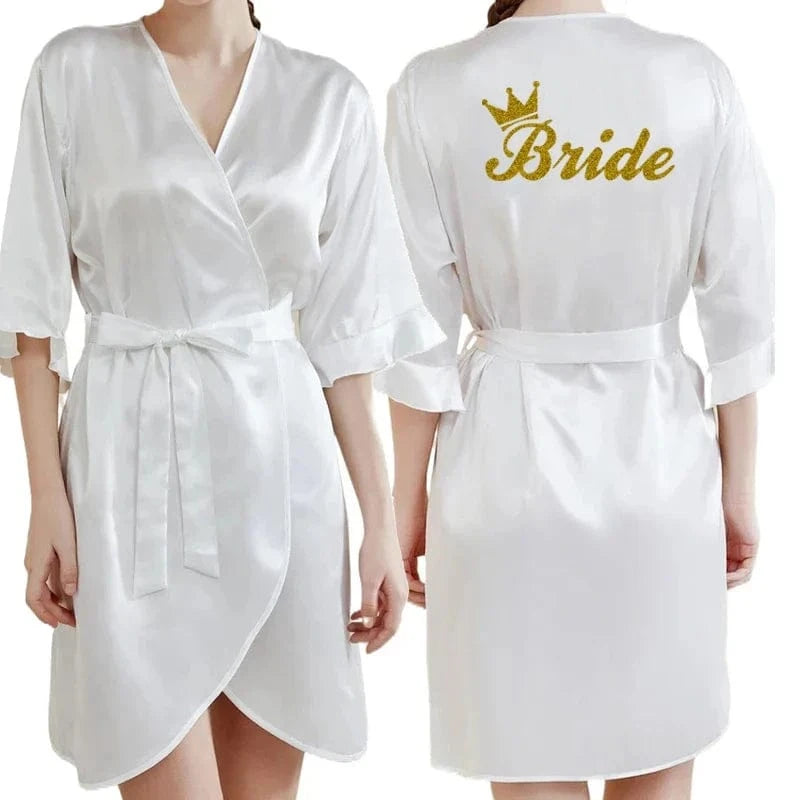Dark Green Satin Team Bride Bridesmaid Robe Ruffle Wedding Bathrobe Gown Women Dressing Sleepwear Mother Maid of Honor Kimono - A-1 Thread Vault