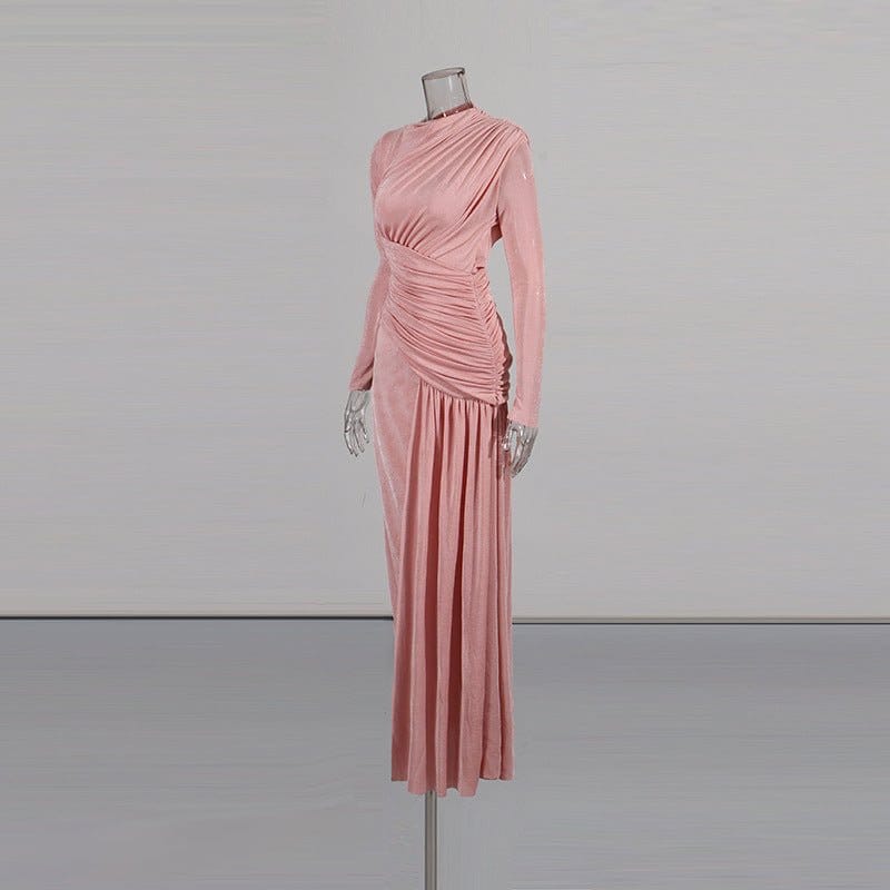Diagonal Ruched Maxi Dress(MS467) - A-1 Thread Vault