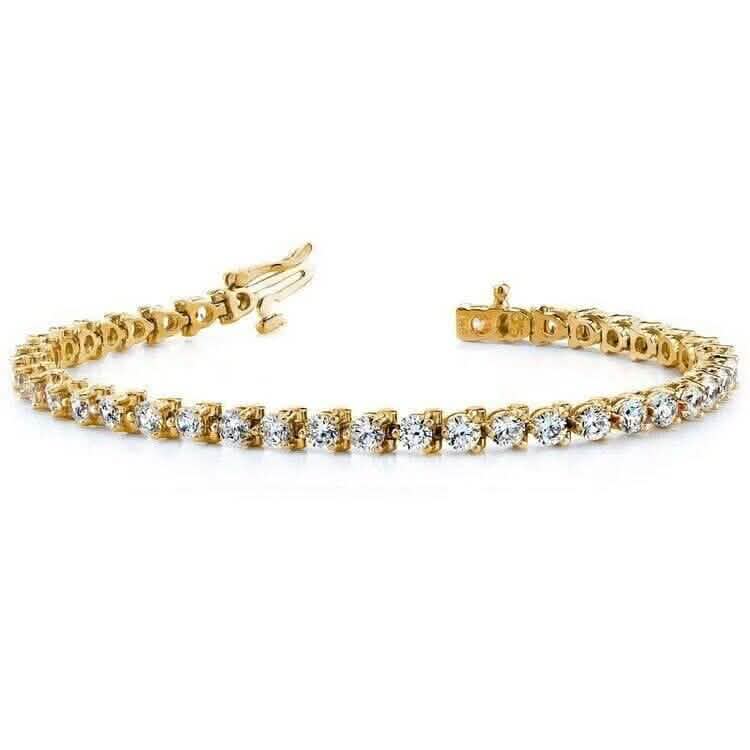 Diamond Tennis Bracelet 6.00 CT Round Cut 14k Yellow Gold 100% Natural H/SI - A-1 Thread Vault