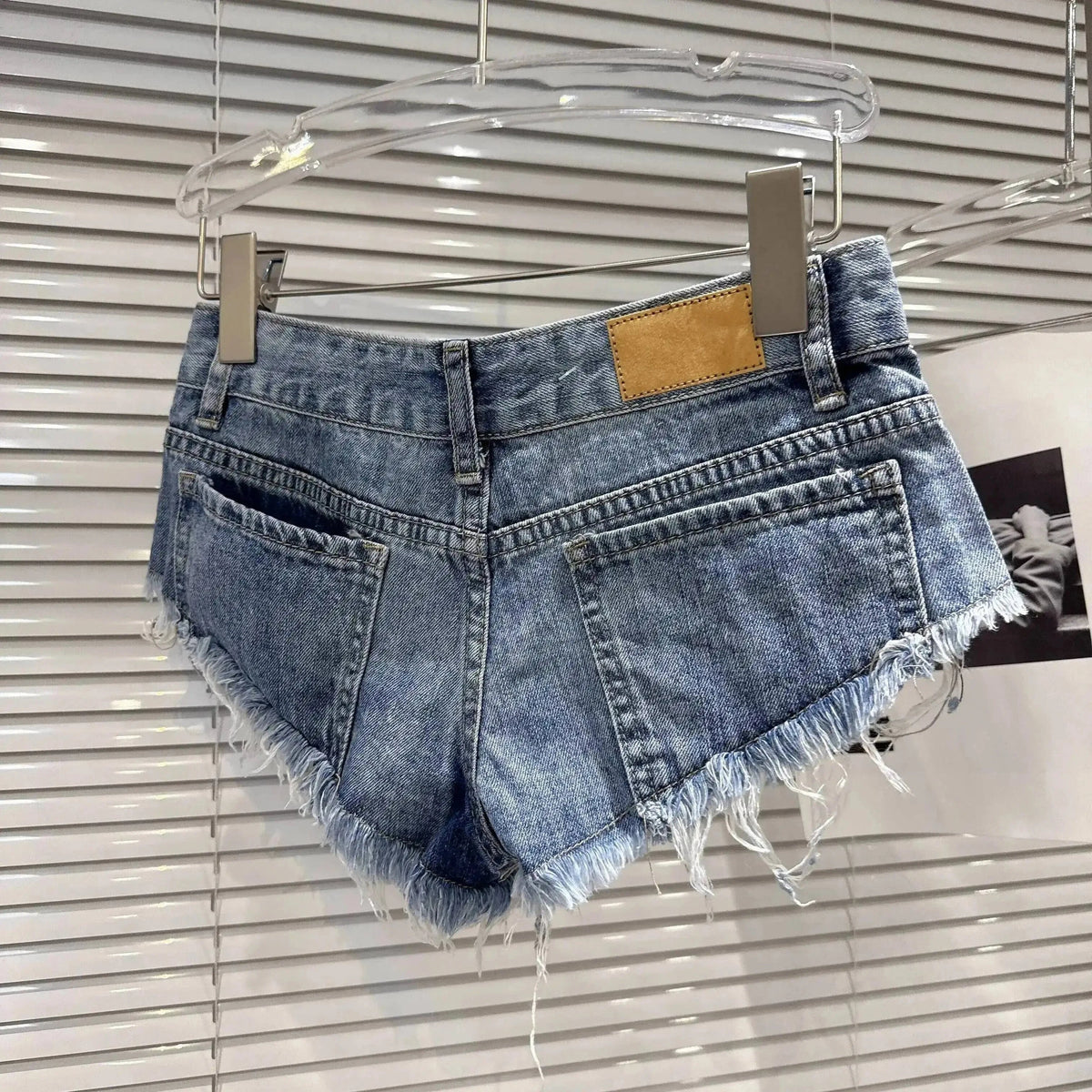 Distressed Raw-Hem Low-Rise Denim Shorts - A-1 Thread Vault