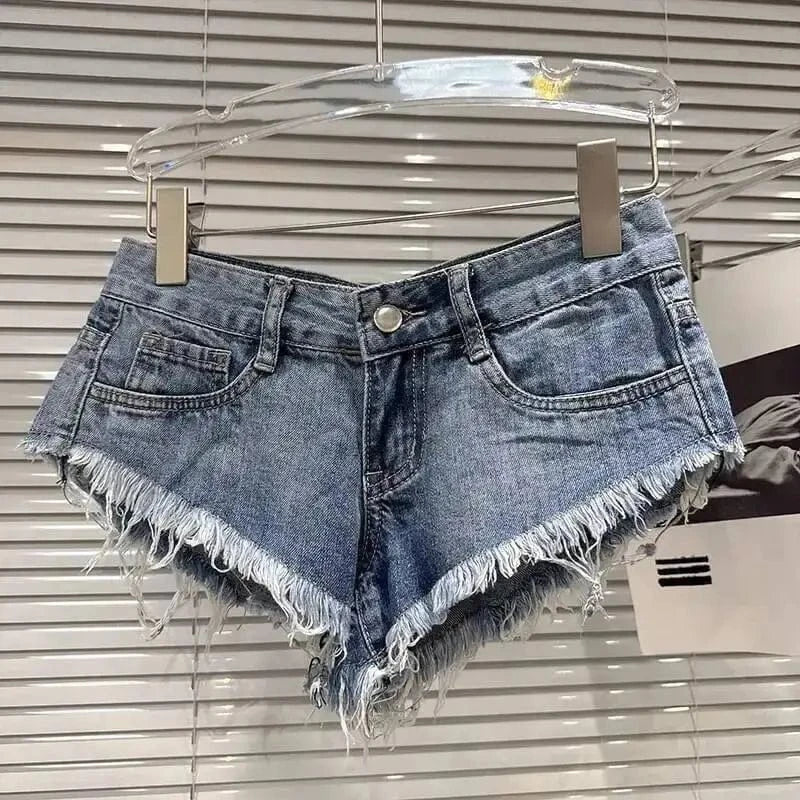 Distressed Raw-Hem Low-Rise Denim Shorts - A-1 Thread Vault
