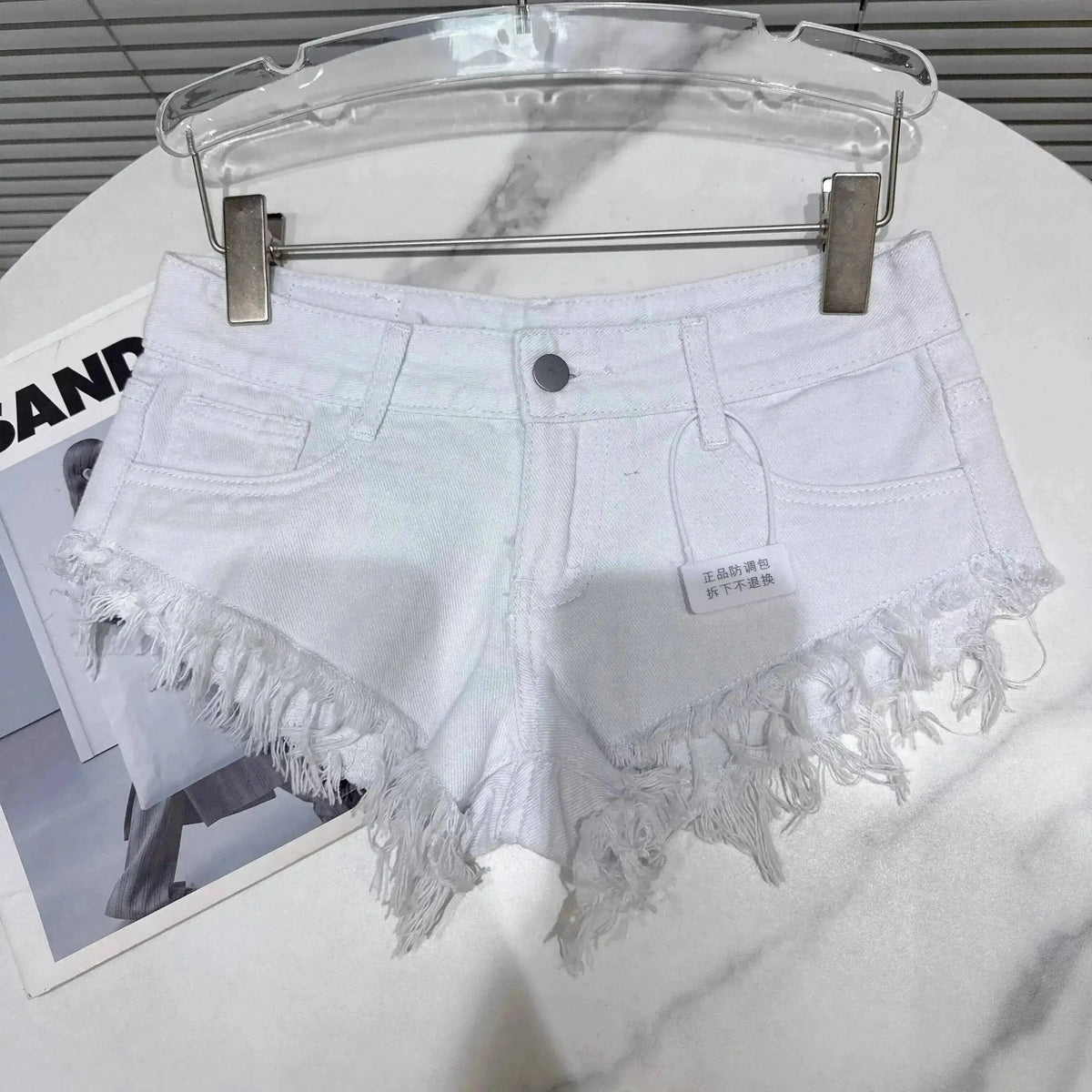 Distressed Raw-Hem Low-Rise Denim Shorts - A-1 Thread Vault