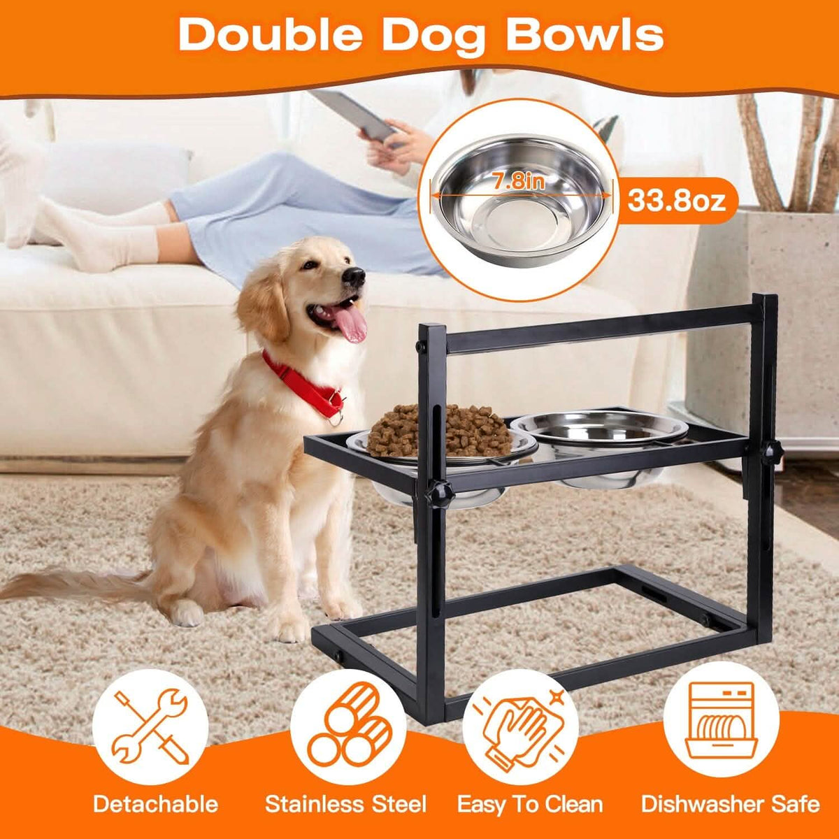 Dog Raised Bowls with Adjustable Height Stainless Steel - A-1 Thread Vault
