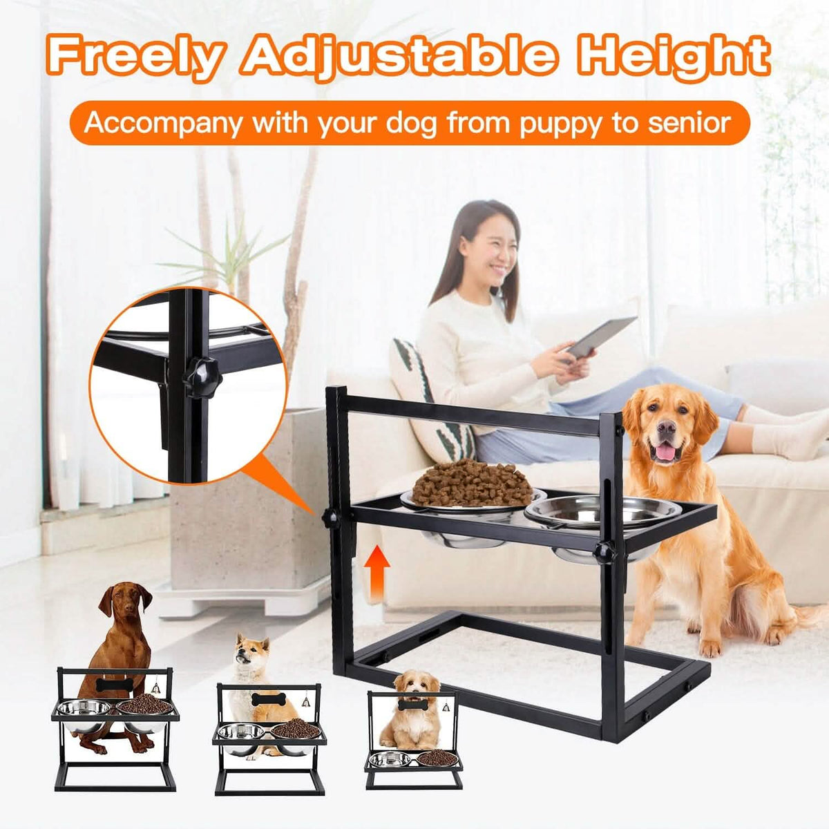 Dog Raised Bowls with Adjustable Height Stainless Steel - A-1 Thread Vault