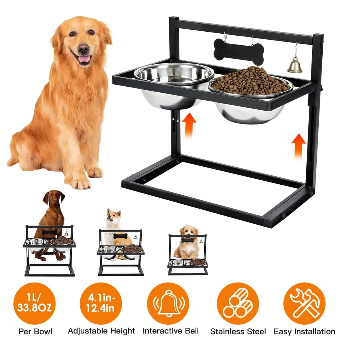 Dog Raised Bowls with Adjustable Height Stainless Steel - A-1 Thread Vault