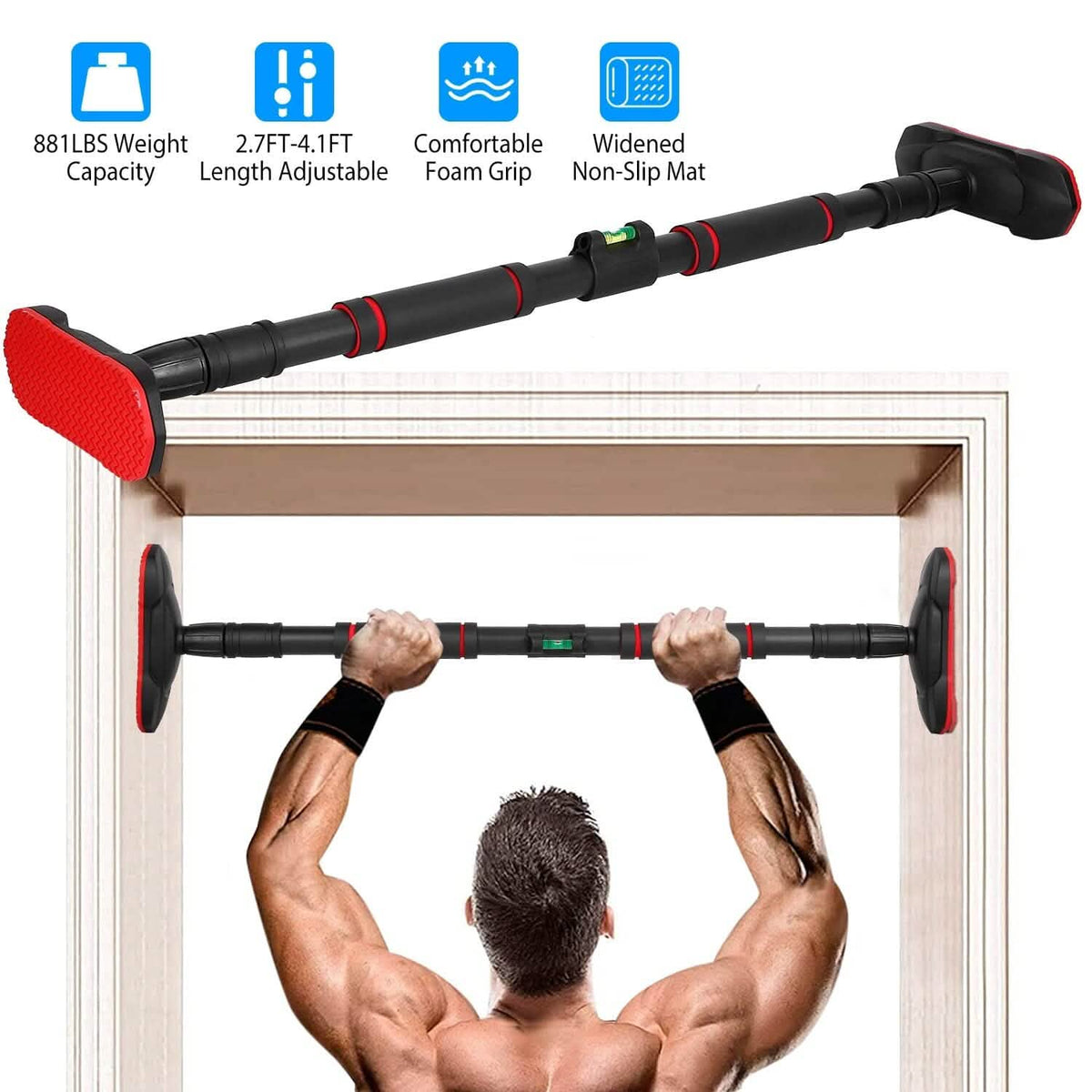 Doorway Pull Up Bar Heavy Duty with Foam Grips Level - A-1 Thread Vault