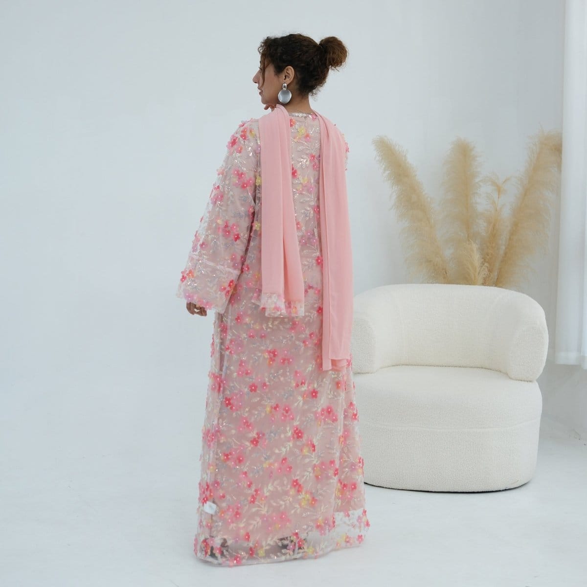 Dreamy 3D Flower Mesh Open Abaya Set(MOA313) - A-1 Thread Vault