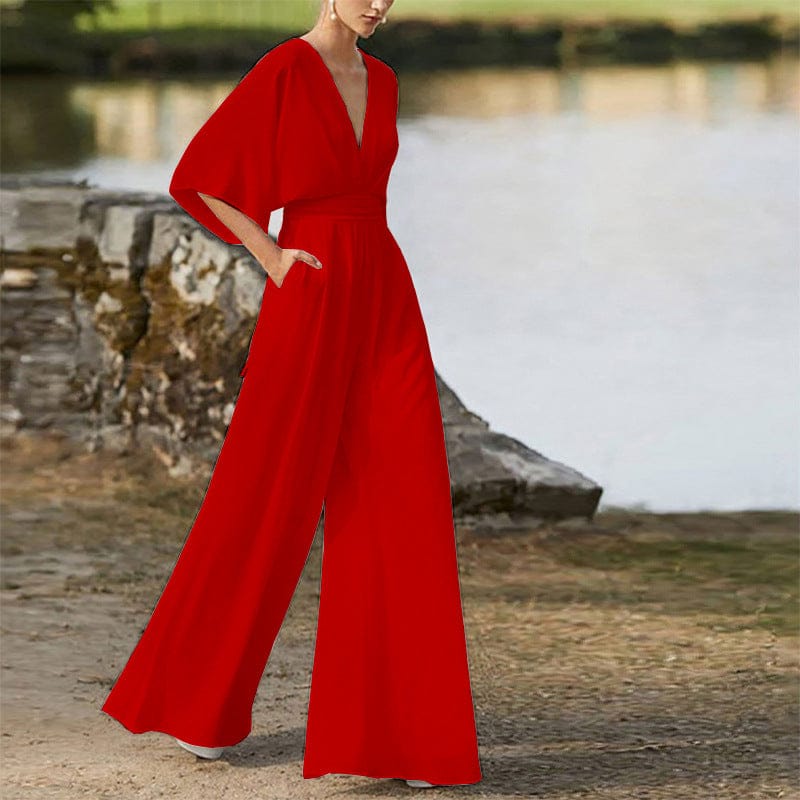 Dress Jumpsuit Explosive Deep V High Waist Wide Leg Trousers - A-1 Thread Vault