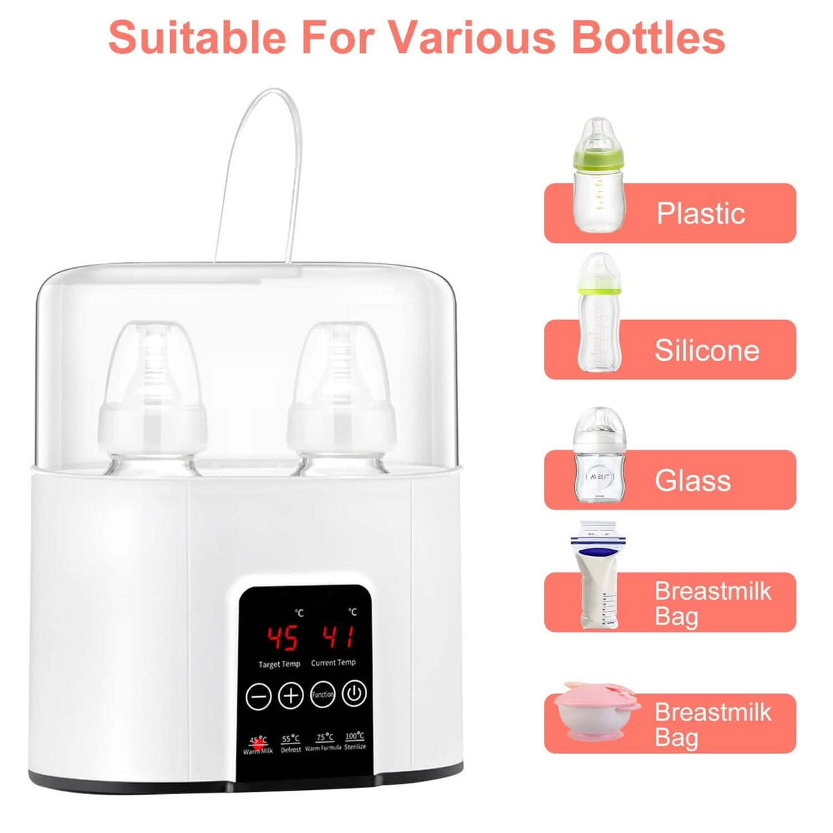 Electric Baby Milk Bottle Warmer Fit with 4 Heating Modes Adjustable Temperature Display Screen - A-1 Thread Vault