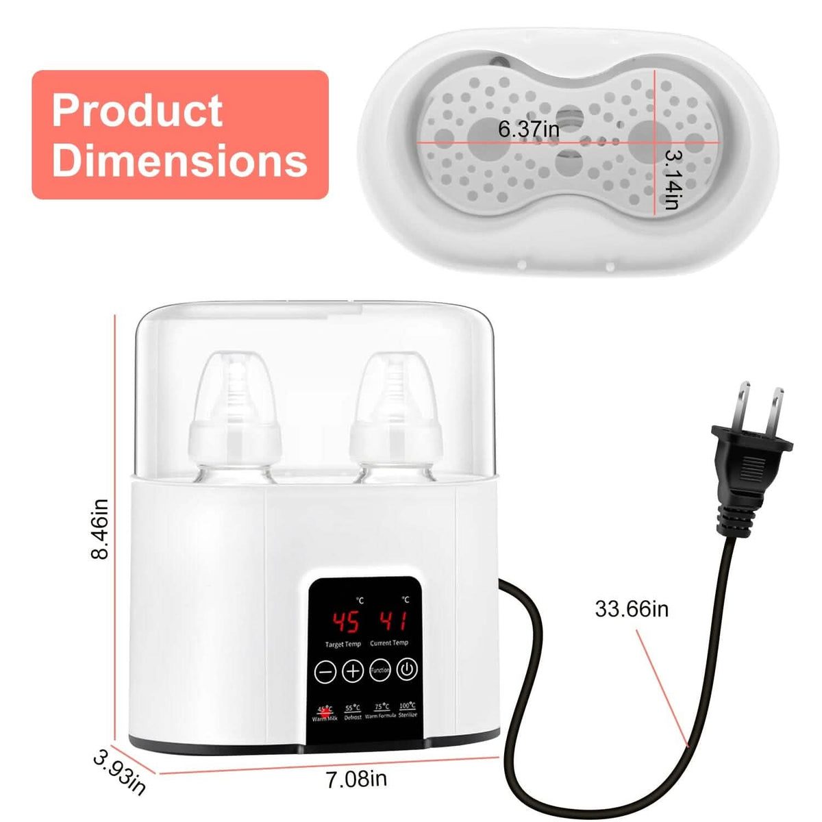 Electric Baby Milk Bottle Warmer Fit with 4 Heating Modes Adjustable Temperature Display Screen - A-1 Thread Vault